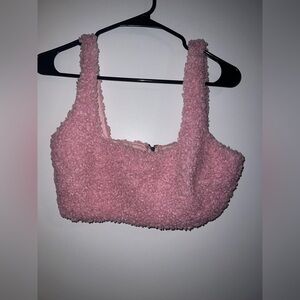 Ladies Sherpa Crop Pink Top